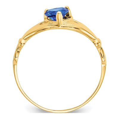 10K Yellow Gold September Blue Claddagh Heart Ring – view 3