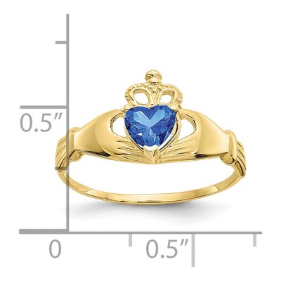 10K Yellow Gold September Blue Claddagh Heart Ring – view 4
