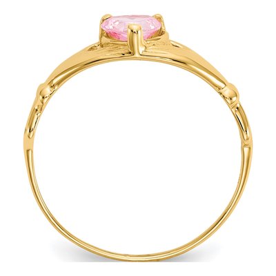 10K Yellow Gold Pink CZ Claddagh Heart Ring – view 3