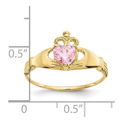 10K Yellow Gold Pink CZ Claddagh Heart Ring – view 4
