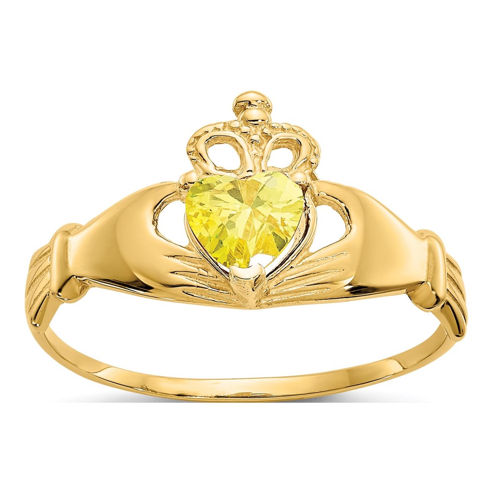 10K Yellow Gold Claddagh Heart Birthstone Ring