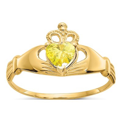 10K Yellow Gold Claddagh Heart Birthstone Ring
