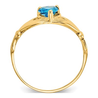 10K Yellow Gold December Birthstone Claddagh Ring – view 3