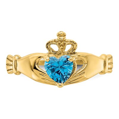 10K Yellow Gold December Birthstone Claddagh Ring – view 6