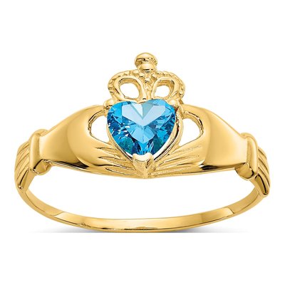 10K Yellow Gold December Birthstone Claddagh Ring