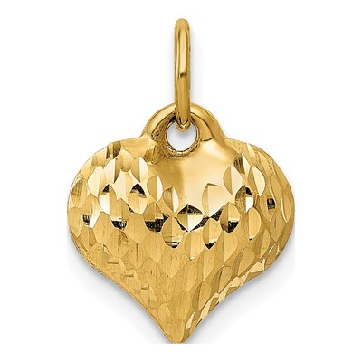 10K Yellow Gold Textured 3D Puffed Heart Pendant