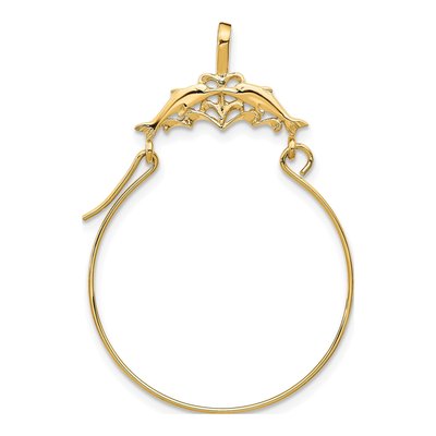 10K Yellow Gold Double Dolphins Holder Pendant