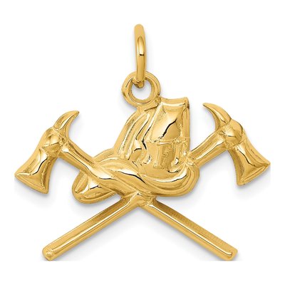 10K Yellow Gold Fire Department Axes Helmet Charm
