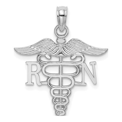 10K White Gold RN Caduceus Pendant