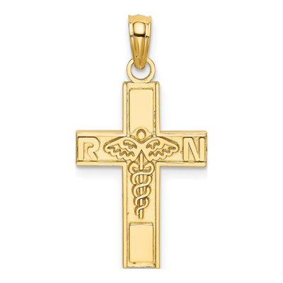 10K Yellow Gold Caduceus Cross Pendant