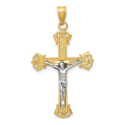 10K Two-Tone Gold Diamond-Cut Crucifix Pendant