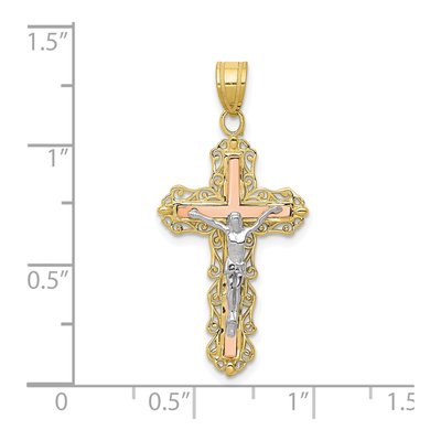 10K Tri-Color Gold Diamond-Cut Crucifix Pendant – view 2