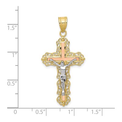 10K Tri-Color Gold Diamond-Cut Crucifix Pendant – view 3