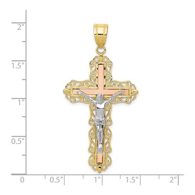 10K Tri-Color Gold Diamond-Cut Crucifix Pendant – view 3
