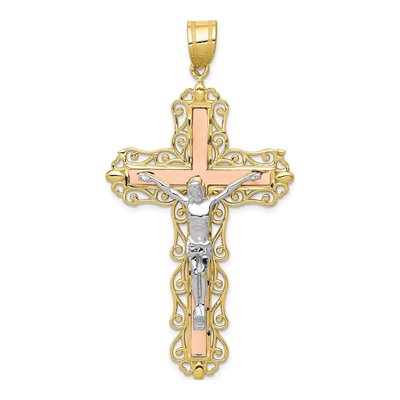 10K Tri-Color Gold Large Crucifix Pendant