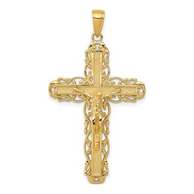 10K Yellow Gold Filigree Crucifix Pendant