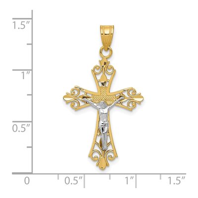 10K Two-Tone Gold Filigree Crucifix Pendant – view 4