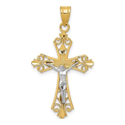 10K Two-Tone Gold Filigree Crucifix Pendant