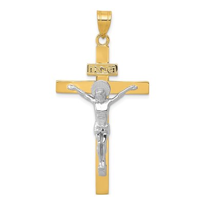 10K Two-Tone Gold INRI Crucifix Pendant
