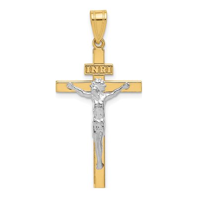 10K Two-Tone Gold INRI Crucifix Pendant
