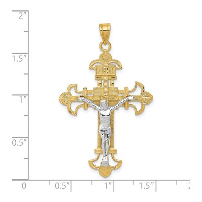 10K Two-Tone Gold INRI Fleur de Lis Crucifix Pendant – view 4