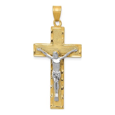 10K Two-Tone Gold Diamond-Cut Crucifix Pendant