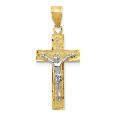 10K Two-Tone Gold Diamond-Cut Crucifix Charm