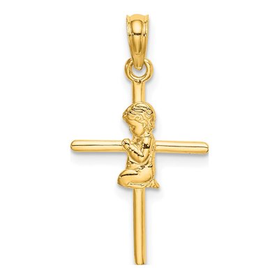 10K Yellow Gold Praying Boy on Cross Charm