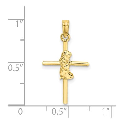 10K Yellow Gold Praying Girl on Cross Charm – view 4