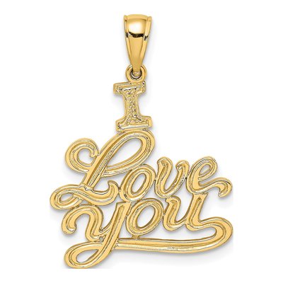 10K Yellow Gold Textured I LOVE YOU Pendant
