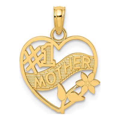 10K Yellow Gold Mother Heart Frame Number 1 Pendant