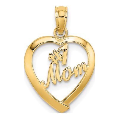 10K Yellow Gold MOM Heart Number 1 Pendant