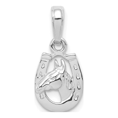 10K White Gold Horse Head Horseshoe Pendant