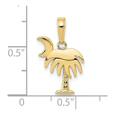 10K Yellow Gold Palm Tree Moon Pendant – view 4