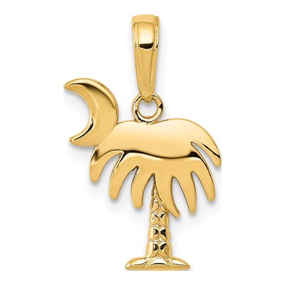 10K Yellow Gold Palm Tree Moon Pendant
