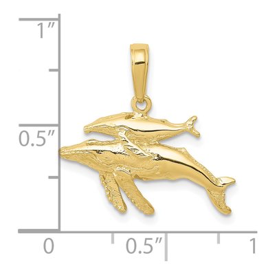 10K Yellow Gold Mother Baby Whale Pendant – view 3