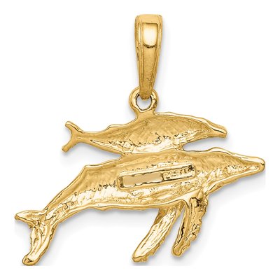 10K Yellow Gold Mother Baby Whale Pendant – view 4