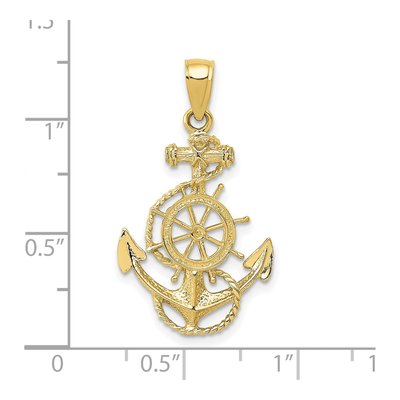 10K Yellow Gold Anchor Ships Wheel Pendant – view 3
