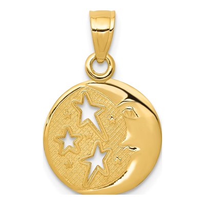 10K Yellow Gold Moon Stars Pendant