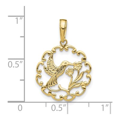 10K Yellow Gold Hummingbird Flower Frame Pendant – view 4
