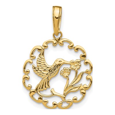10K Yellow Gold Hummingbird Flower Frame Pendant
