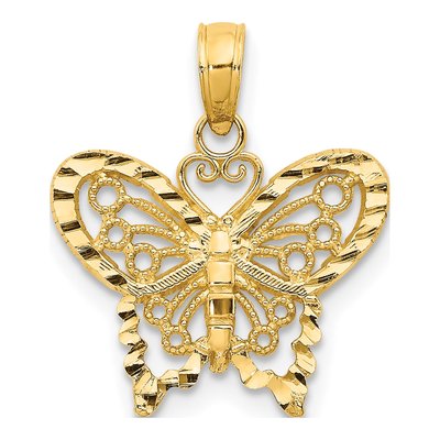 10K Yellow Gold Diamond-Cut Butterfly Pendant