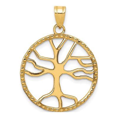 10K Yellow Gold Tree of Life Round Frame Pendant