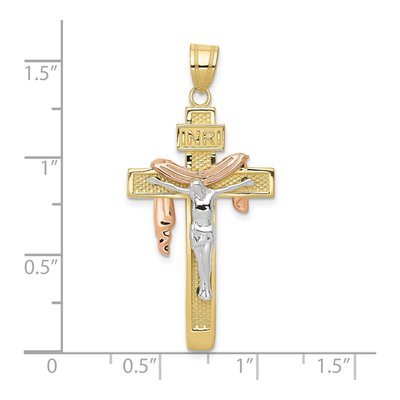 10K Tri-Color Gold Large INRI Crucifix Pendant – view 4