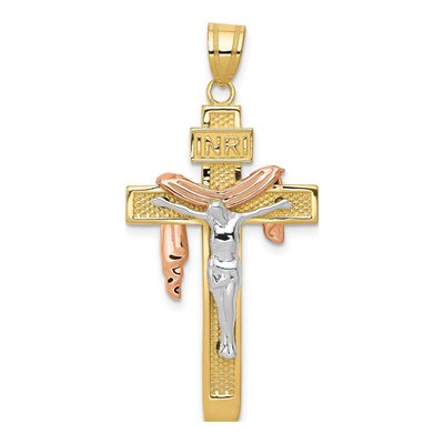10K Tri-Color Gold Large INRI Crucifix Pendant