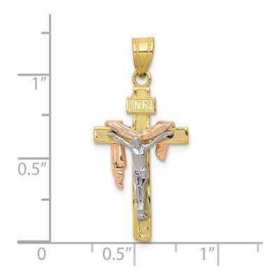 10K Tri-Color Gold Draped INRI Crucifix Pendant – view 4