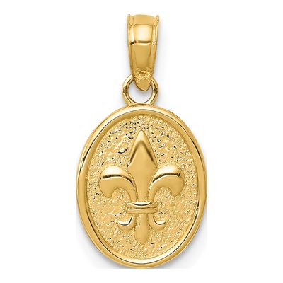 10K Yellow Gold Fleur de Lis Oval Pendant