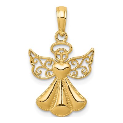 10K Yellow Gold Guardian Angel Heart Pendant