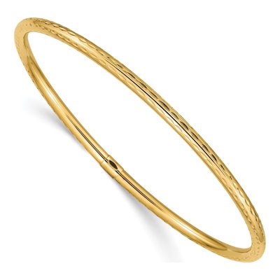 10K Yellow Gold Diamond-Cut Tube Slip-On Bangle Bracelet