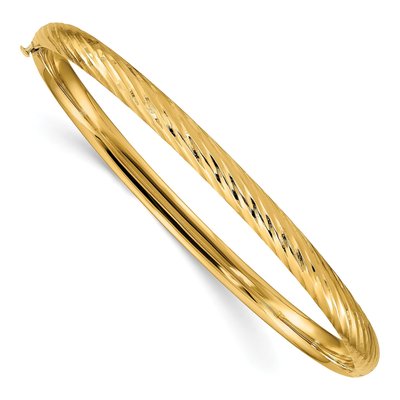 10K Yellow Gold Diamond-Cut Hinged Bangle Bracelet